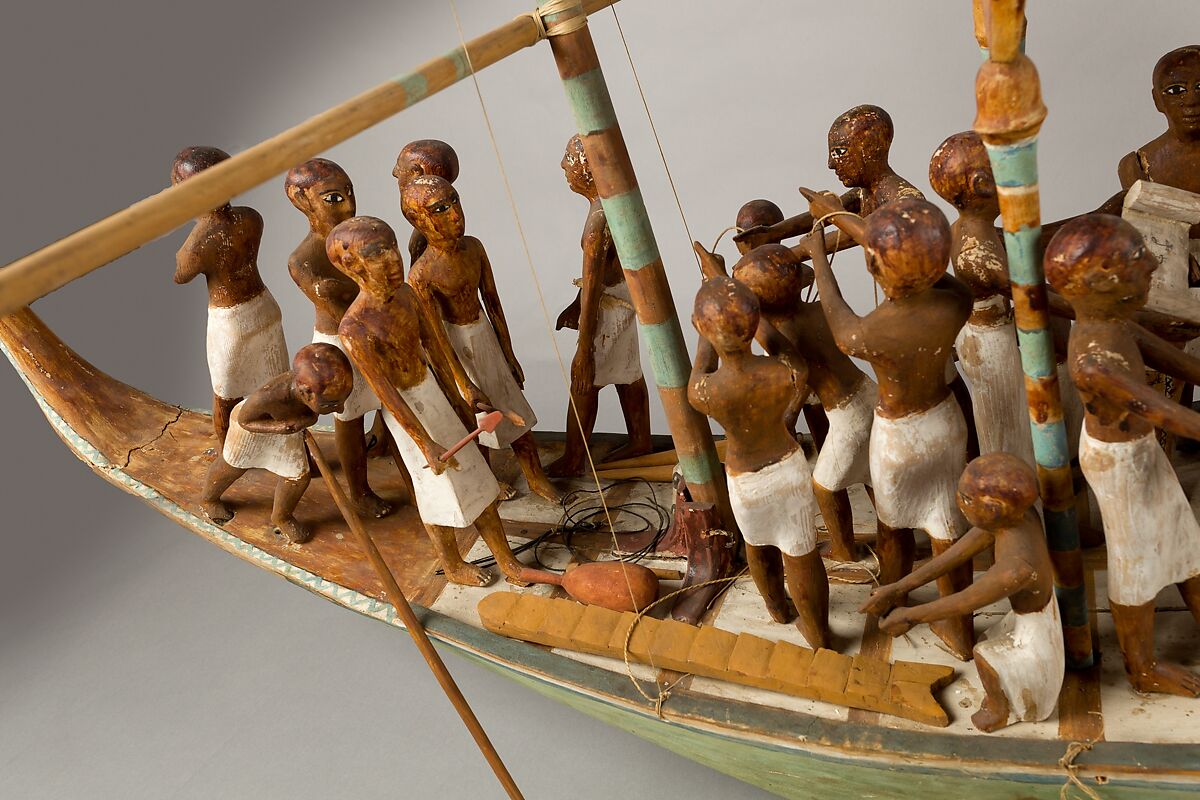 Model Sailboat, Wood, paint, plaster, linen twine, linen fabric