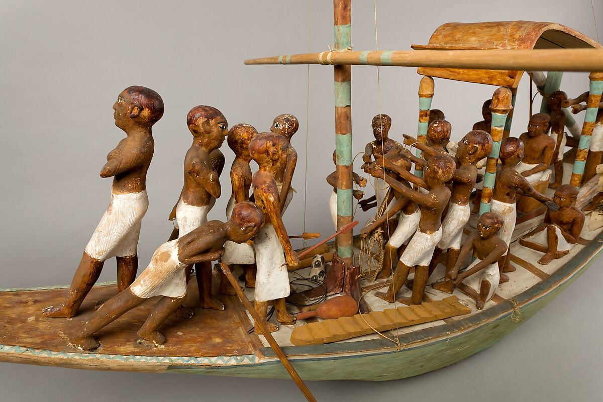 Model Sailboat, Wood, paint, plaster, linen twine, linen fabric