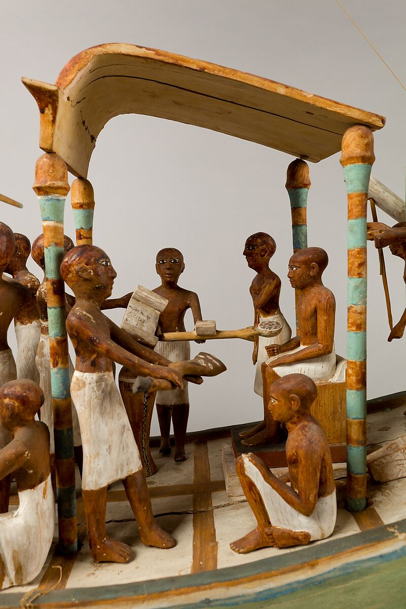 Model Sailboat, Wood, paint, plaster, linen twine, linen fabric