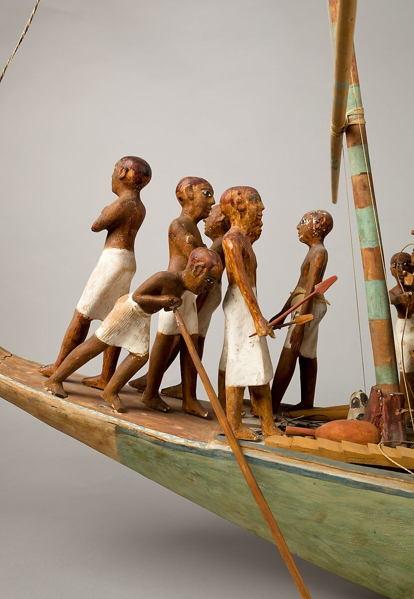 Model Sailboat, Wood, paint, plaster, linen twine, linen fabric