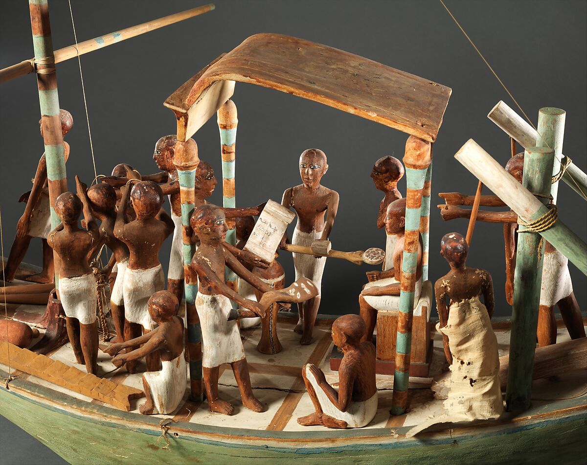 Model Sailboat, Wood, paint, plaster, linen twine, linen fabric