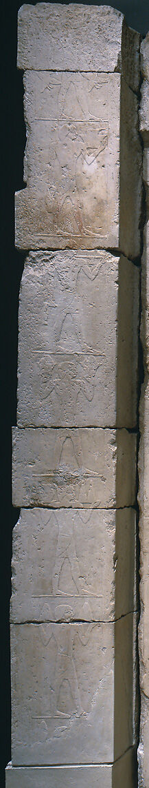 Tomb chapel of Raemkai: west wall, offering bearers, Limestone, paint 