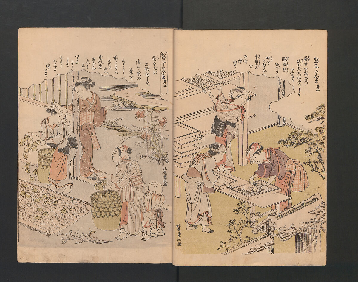 Picture Book of Brocades with Precious Threads (Ehon takara no itosuji 画本宝能縷, Katsukawa Shunshō　勝川春章 (Japanese, 1726–1792) (nos. 1, 3, 6, 8, 11, 12), Polychrome woodblock printed book; ink and color on paper, Japan 