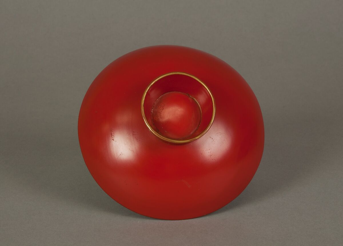 One of a Pair of Wine Cups (Sakazuki) with Mice’s Wedding, Red lacquer ground with gold and silver maki-e, black lacquer, and gold foil, Japan