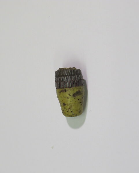 Yellow bead with applied mosaic strips, Glass 