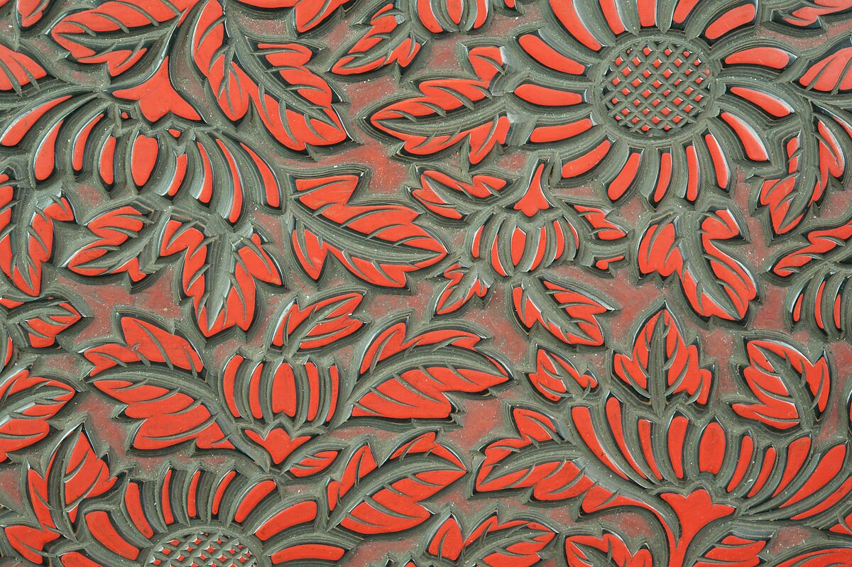 Table Stand with Chrysanthemum Design, Carved red lacquer (tsuishu), Japan