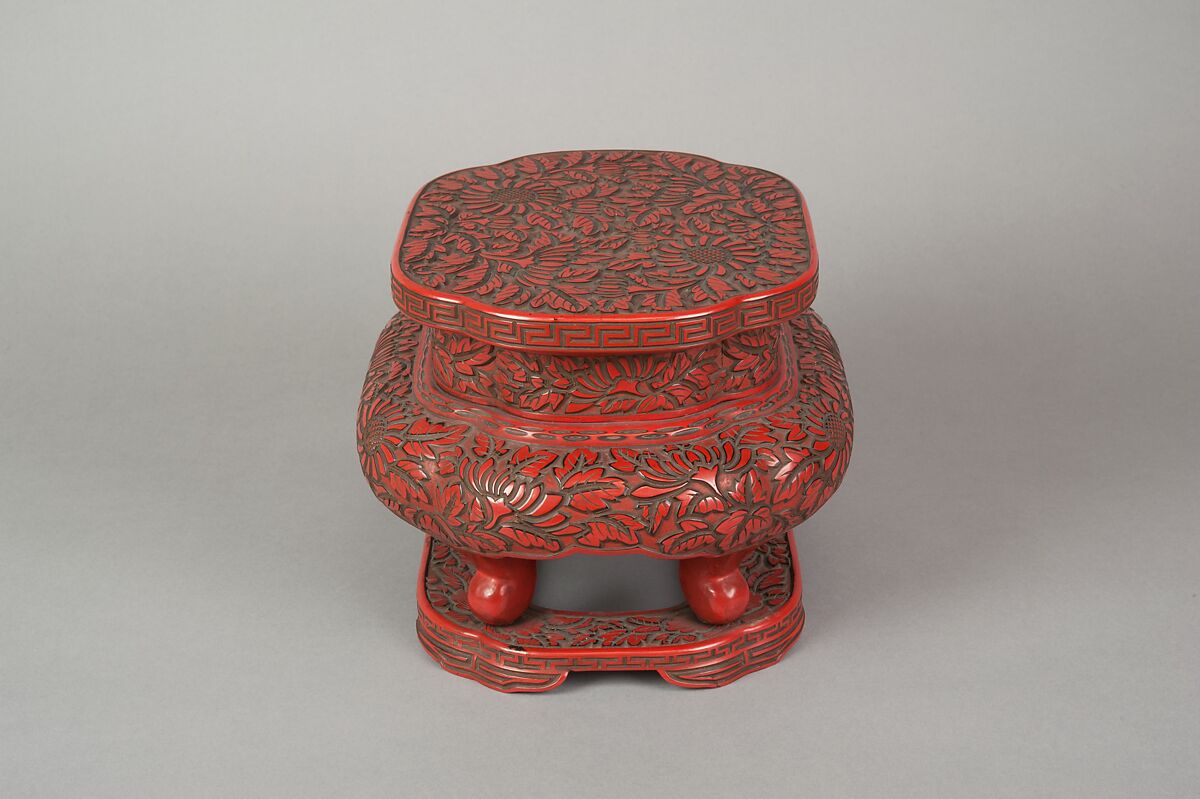 Table Stand with Chrysanthemum Design, Carved red lacquer (tsuishu), Japan