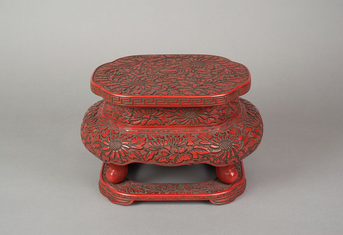 Table Stand with Chrysanthemum Design, Carved red lacquer (tsuishu), Japan 
