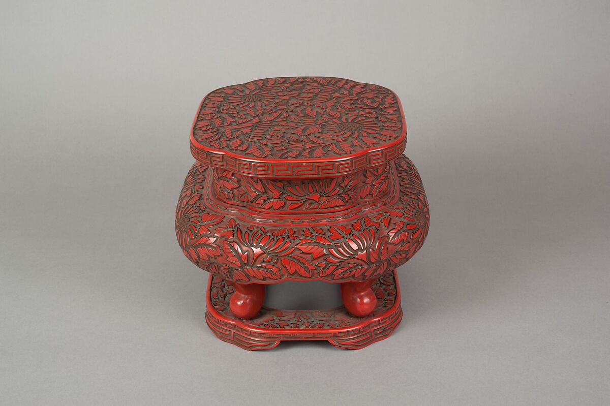 Table Stand with Chrysanthemum Design, Carved red lacquer (tsuishu), Japan