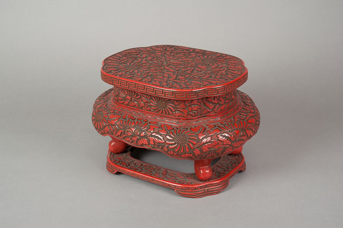 Table Stand with Chrysanthemum Design, Carved red lacquer (tsuishu), Japan