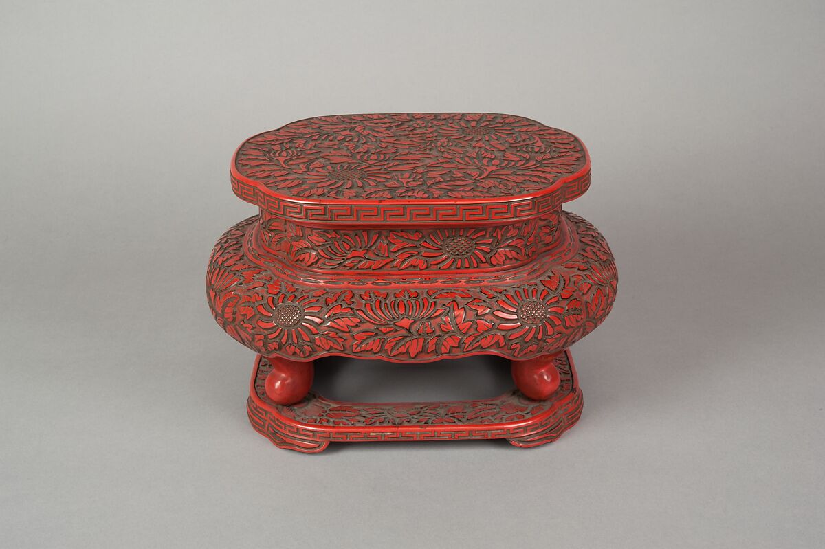 Table Stand with Chrysanthemum Design, Carved red lacquer (tsuishu), Japan
