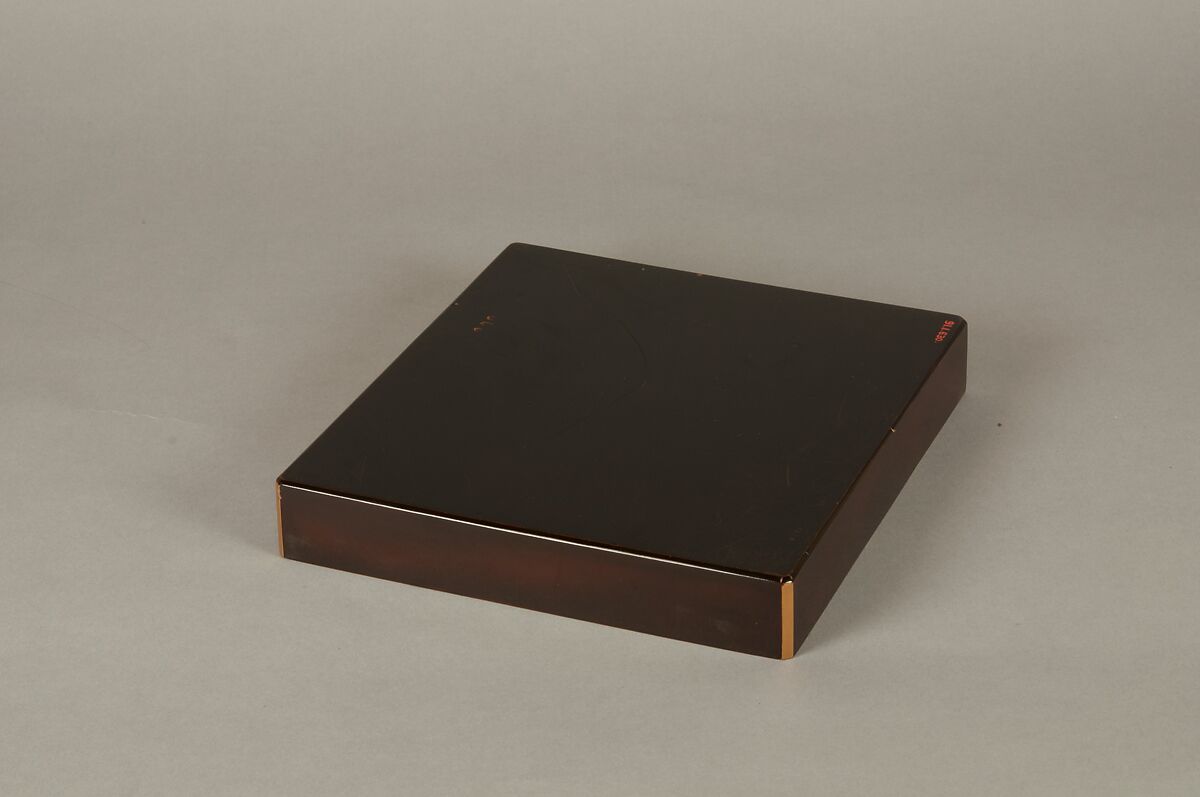 Writing Box with Design of Plum Blossoms and Moon, Reddish-brown lacquer with gold hiramaki-e, lead, and mother-of-pearl inlay, Japan