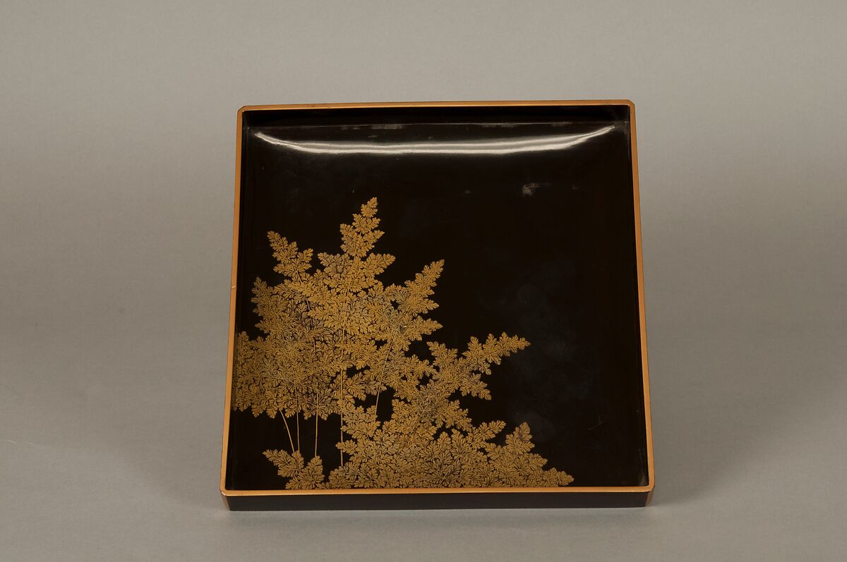 Writing Box with Design of Plum Blossoms and Moon, Reddish-brown lacquer with gold hiramaki-e, lead, and mother-of-pearl inlay, Japan