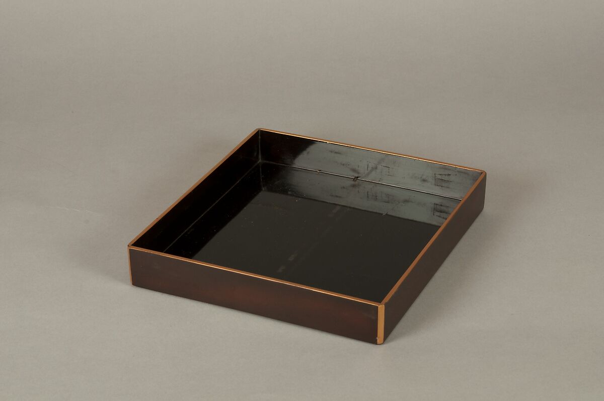 Writing Box with Design of Plum Blossoms and Moon, Reddish-brown lacquer with gold hiramaki-e, lead, and mother-of-pearl inlay, Japan