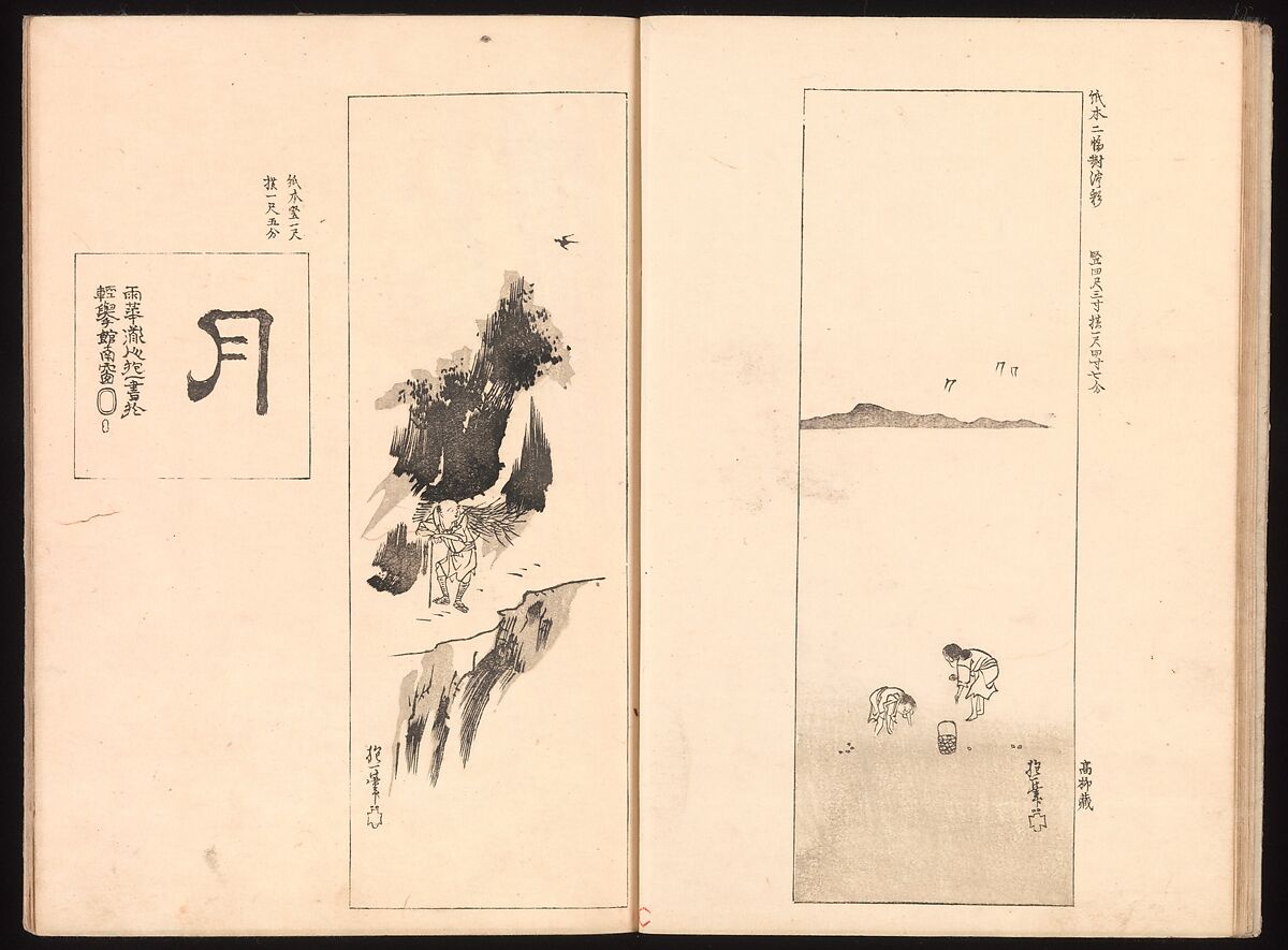 Mirror of Genuine Work of Monk Hōitsu (Hōitsu shōnin shinseki kagami), Ikeda Koson (Japanese, 1803–1868), Set of two woodblock printed books; ink and color on paper, Japan