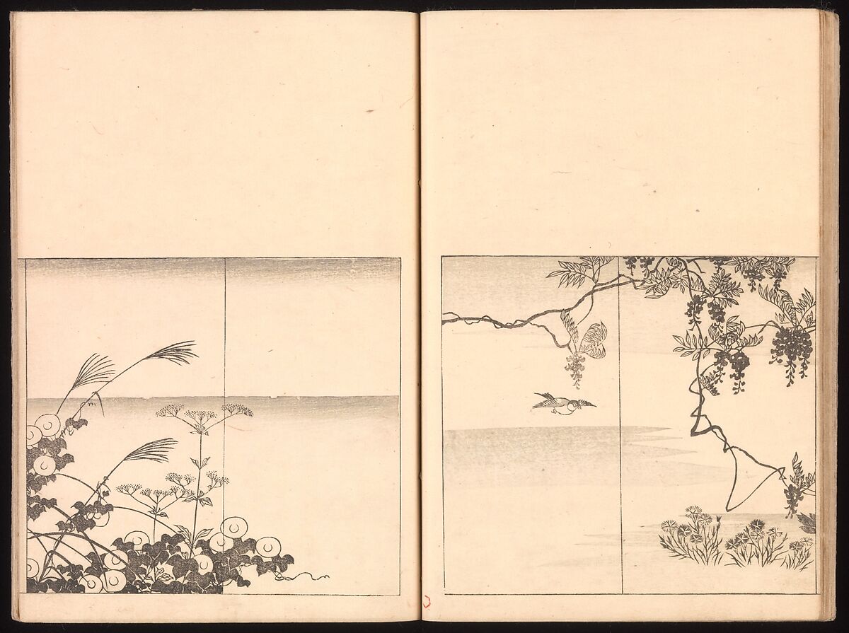 Mirror of Genuine Work of Monk Hōitsu (Hōitsu shōnin shinseki kagami), Ikeda Koson (Japanese, 1803–1868), Set of two woodblock printed books; ink and color on paper, Japan
