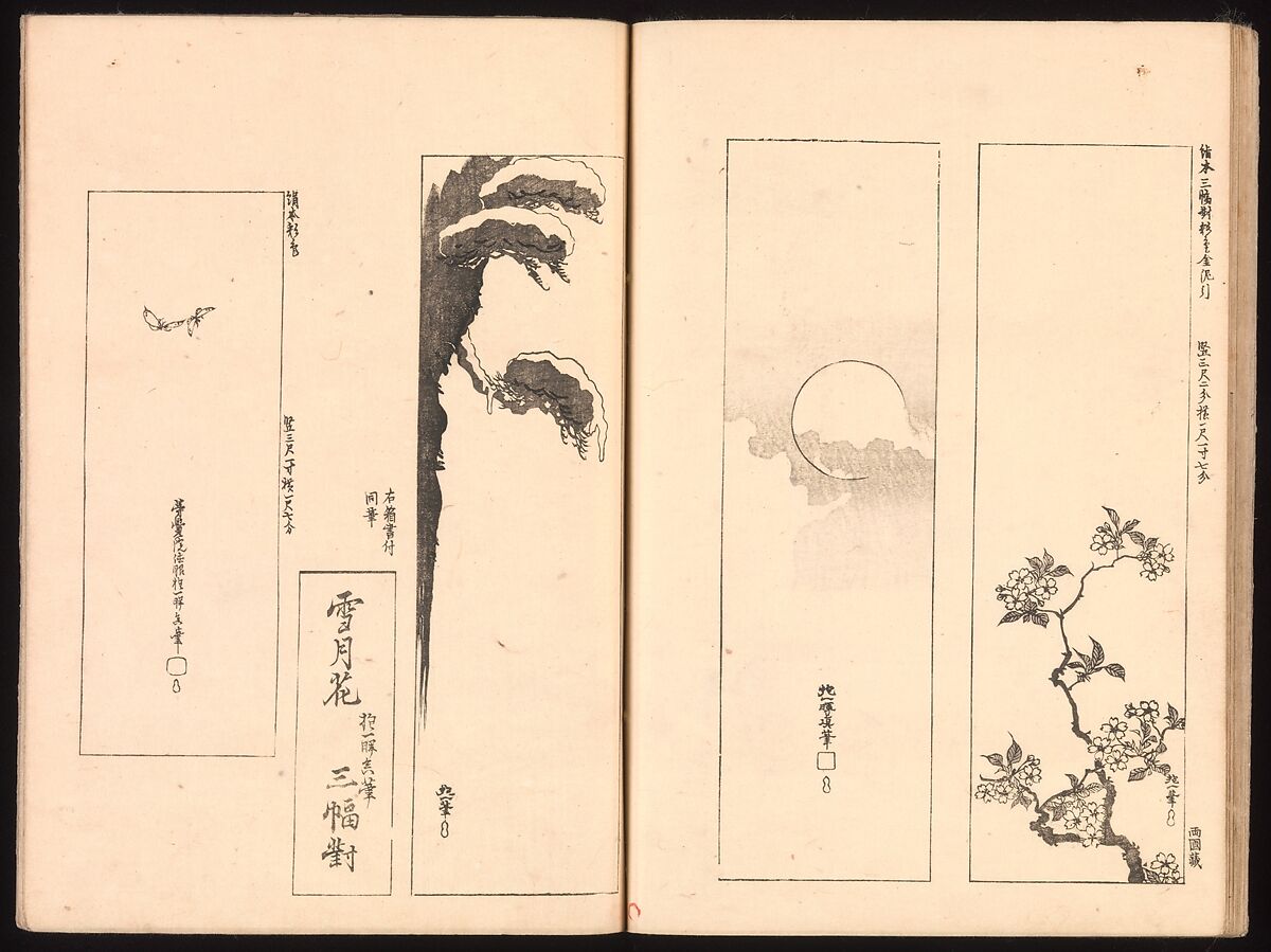 Mirror of Genuine Work of Monk Hōitsu (Hōitsu shōnin shinseki kagami), Ikeda Koson (Japanese, 1803–1868), Set of two woodblock printed books; ink and color on paper, Japan