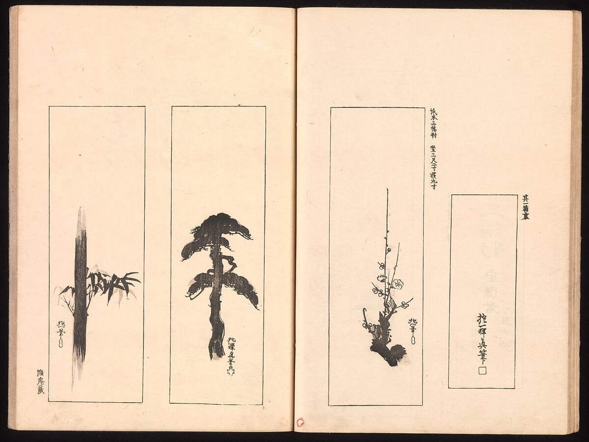 Mirror of Genuine Work of Monk Hōitsu (Hōitsu shōnin shinseki kagami), Ikeda Koson (Japanese, 1803–1868), Set of two woodblock printed books; ink and color on paper, Japan