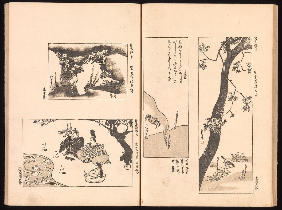 Mirror of Genuine Work of Monk Hōitsu (Hōitsu shōnin shinseki kagami), Ikeda Koson (Japanese, 1803–1868), Set of two woodblock printed books; ink and color on paper, Japan