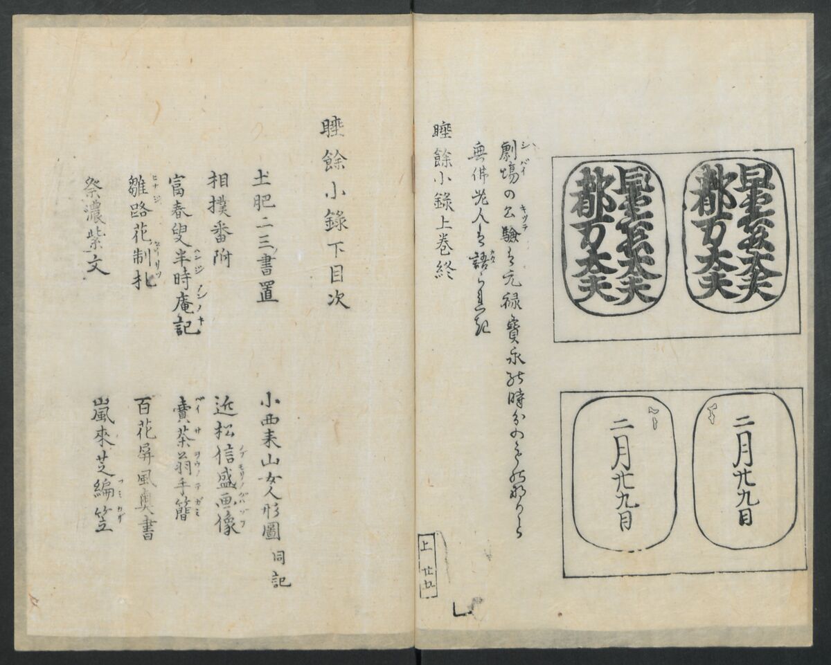 Santoan's Chats: Short Records Written upon His Waking (Suiyo shōroku: Santōan issekiwa) 睡余小録 山東庵一夕話, Kitao Masanobu 北尾政演 (Japanese, 1761–1816), Two volumes; ink on paper, Japan