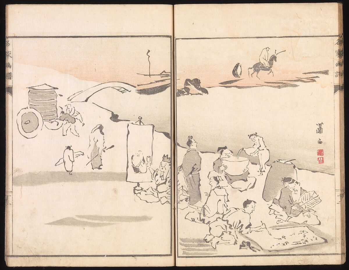 Sketches Reproduced from Works of Famous Artists, Kawanabe Kyōsai 河鍋暁斎 (Japanese, 1831–1889) and many others, Ink and color on paper, Japan