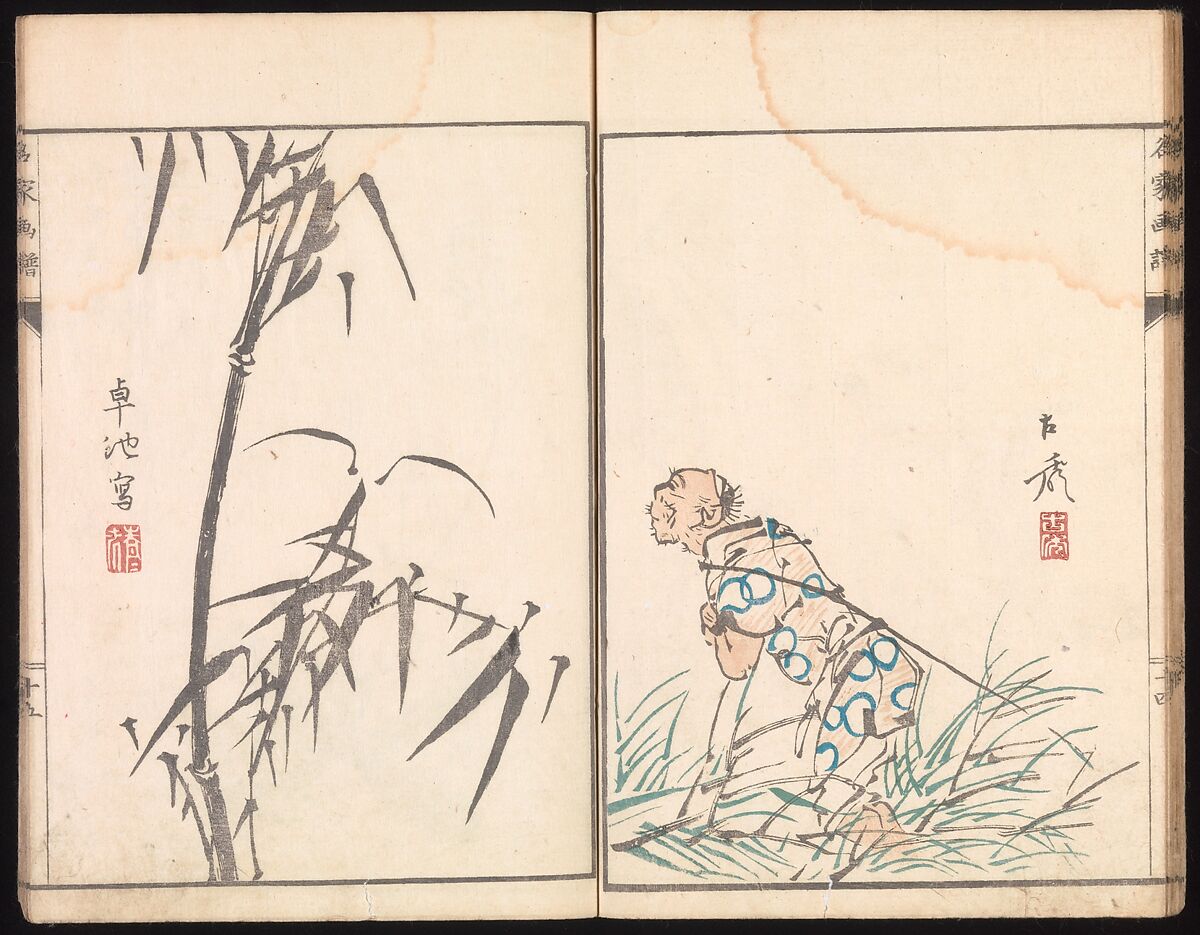 Sketches Reproduced from Works of Famous Artists, Kawanabe Kyōsai 河鍋暁斎 (Japanese, 1831–1889) and many others, Ink and color on paper, Japan