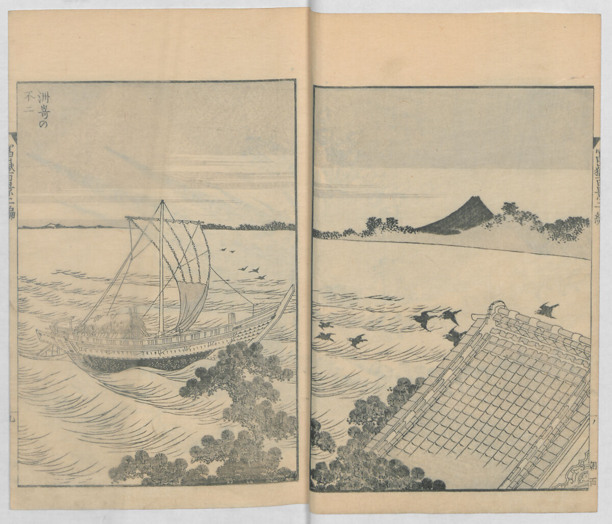 One Hundred Views of Mount Fuji (Fugaku hyakkei, nihen)  富嶽百景二編, Katsushika Hokusai 葛飾北斎 (Japanese, Tokyo (Edo) 1760–1849 Tokyo (Edo)), Woodblock print (first and second volumes with 100 pages of illustrations); ink and color on paper, Japan