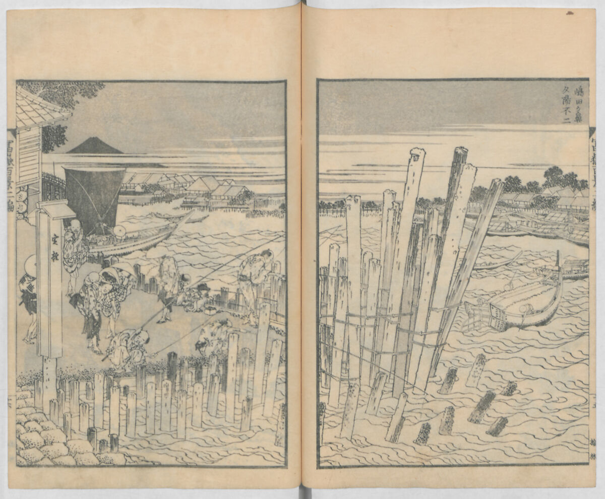 One Hundred Views of Mount Fuji (Fugaku hyakkei, nihen)  富嶽百景二編, Katsushika Hokusai 葛飾北斎 (Japanese, Tokyo (Edo) 1760–1849 Tokyo (Edo)), Woodblock print (first and second volumes with 100 pages of illustrations); ink and color on paper, Japan
