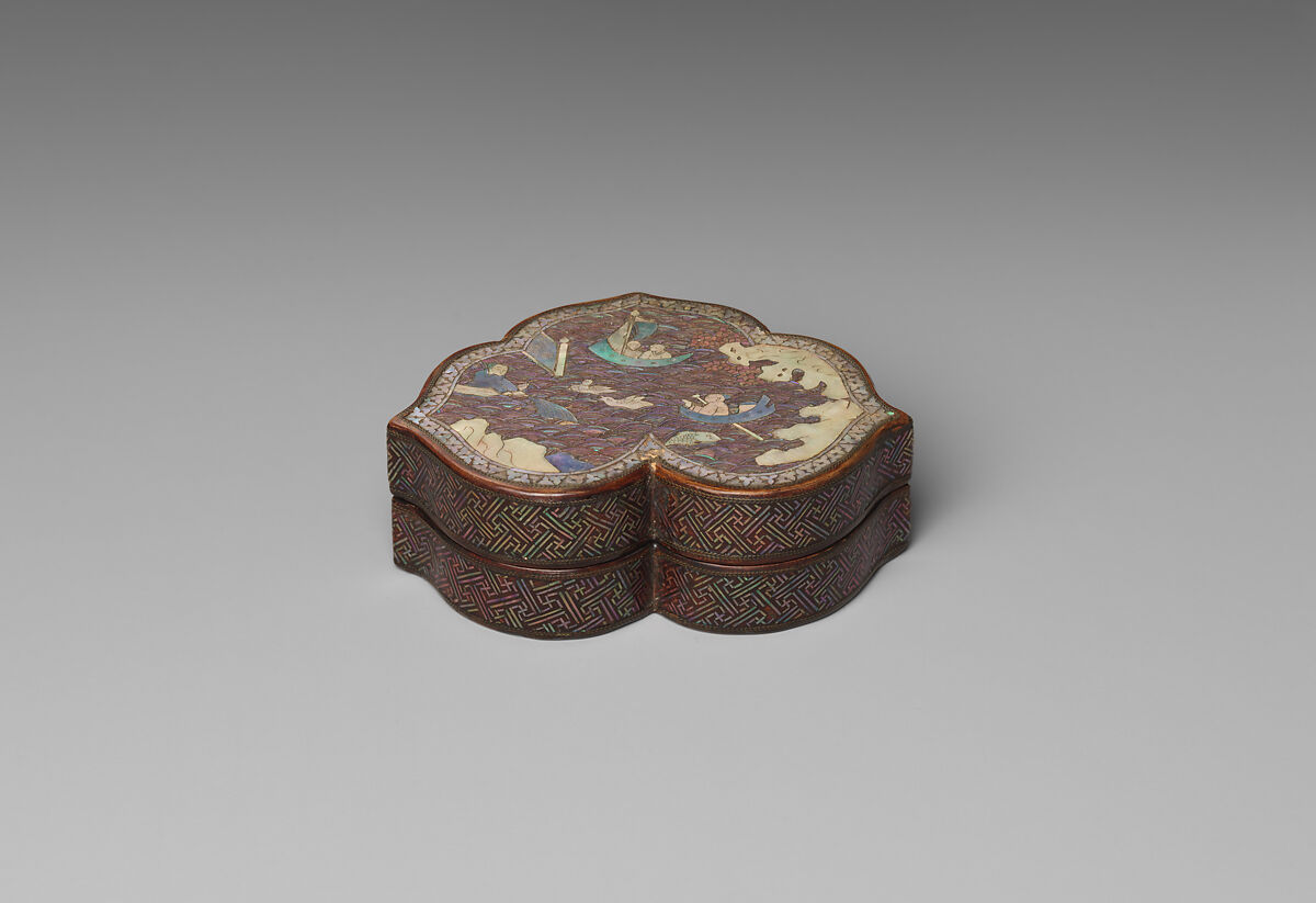 Incense Box (Kōbako), Lacquered wood with mother-of-pearl and metal-wire inlays on black ground, Japan