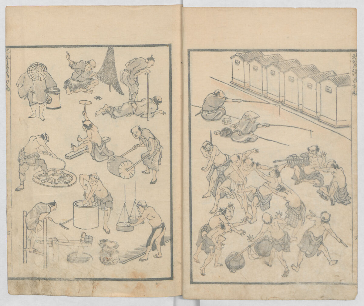 Random Sketches by Hokusai, Volumes 1 to 11, Katsushika Hokusai 葛飾北斎 (Japanese, Tokyo (Edo) 1760–1849 Tokyo (Edo)), Eleven volumes of woodblock printed books; ink and color on paper, Japan