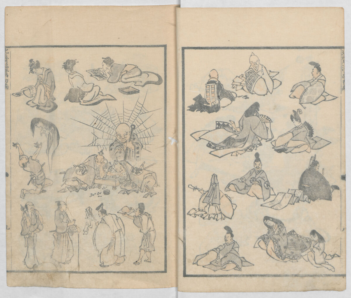 Random Sketches by Hokusai, Volumes 1 to 11, Katsushika Hokusai 葛飾北斎 (Japanese, Tokyo (Edo) 1760–1849 Tokyo (Edo)), Eleven volumes of woodblock printed books; ink and color on paper, Japan