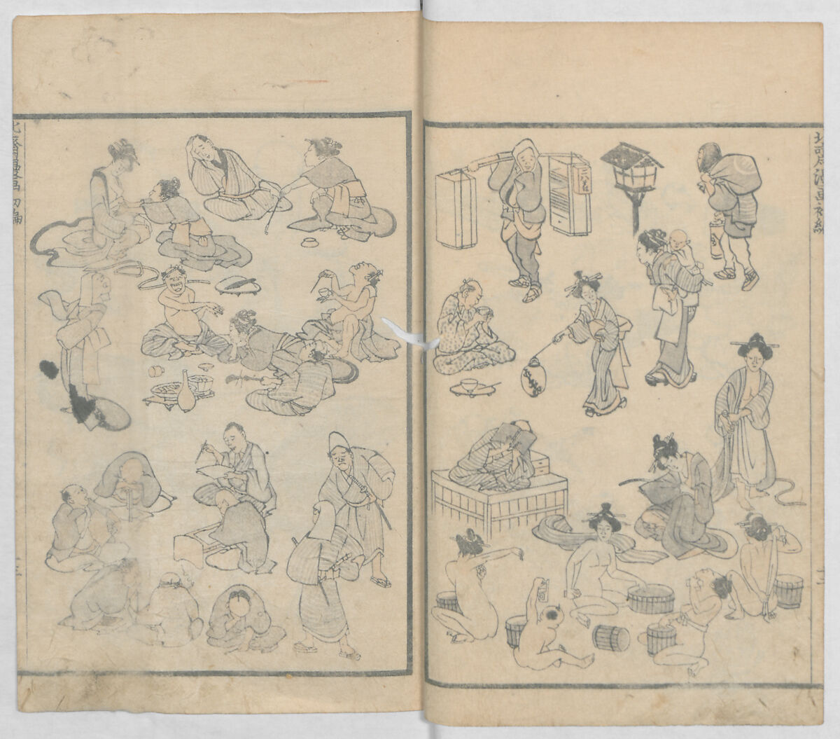 Random Sketches by Hokusai, Volumes 1 to 11, Katsushika Hokusai 葛飾北斎 (Japanese, Tokyo (Edo) 1760–1849 Tokyo (Edo)), Eleven volumes of woodblock printed books; ink and color on paper, Japan