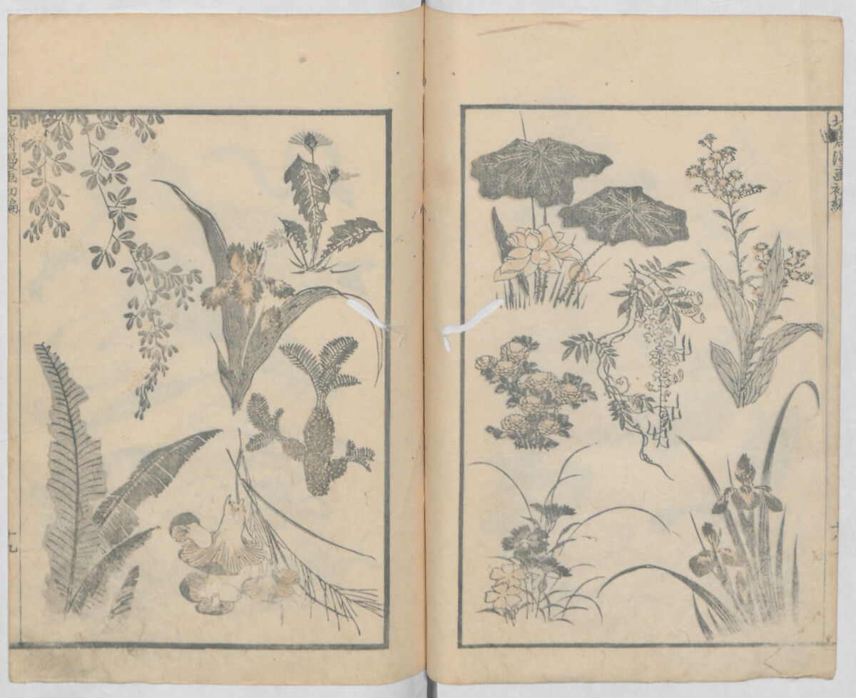 Random Sketches by Hokusai, Volumes 1 to 11, Katsushika Hokusai 葛飾北斎 (Japanese, Tokyo (Edo) 1760–1849 Tokyo (Edo)), Eleven volumes of woodblock printed books; ink and color on paper, Japan
