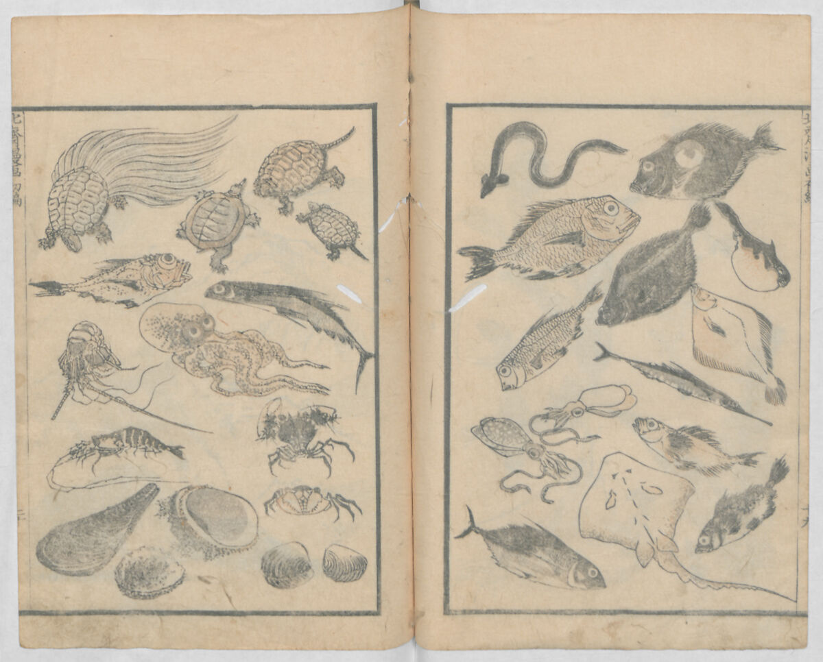 Random Sketches by Hokusai, Volumes 1 to 11, Katsushika Hokusai 葛飾北斎 (Japanese, Tokyo (Edo) 1760–1849 Tokyo (Edo)), Eleven volumes of woodblock printed books; ink and color on paper, Japan