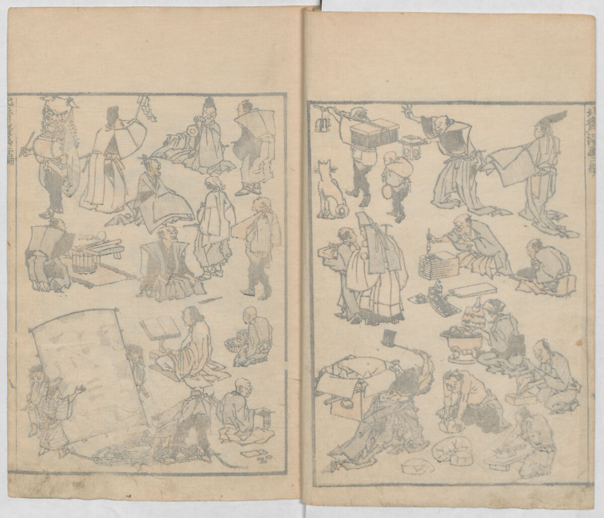 Random Sketches by Hokusai, Volumes 1 to 11, Katsushika Hokusai 葛飾北斎 (Japanese, Tokyo (Edo) 1760–1849 Tokyo (Edo)), Eleven volumes of woodblock printed books; ink and color on paper, Japan
