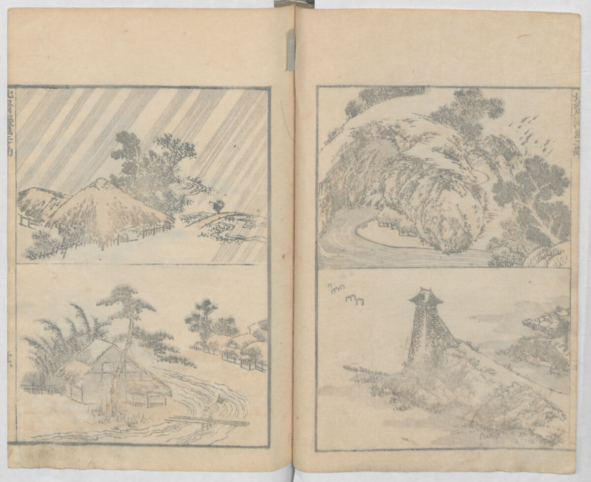Random Sketches by Hokusai, Volumes 1 to 11, Katsushika Hokusai 葛飾北斎 (Japanese, Tokyo (Edo) 1760–1849 Tokyo (Edo)), Eleven volumes of woodblock printed books; ink and color on paper, Japan