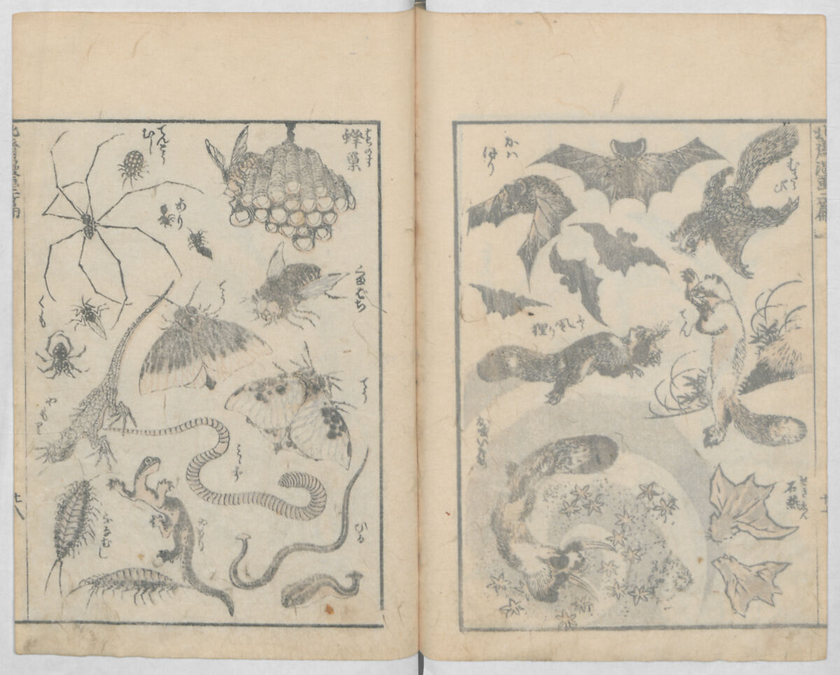 Random Sketches by Hokusai, Volumes 1 to 11, Katsushika Hokusai 葛飾北斎 (Japanese, Tokyo (Edo) 1760–1849 Tokyo (Edo)), Eleven volumes of woodblock printed books; ink and color on paper, Japan