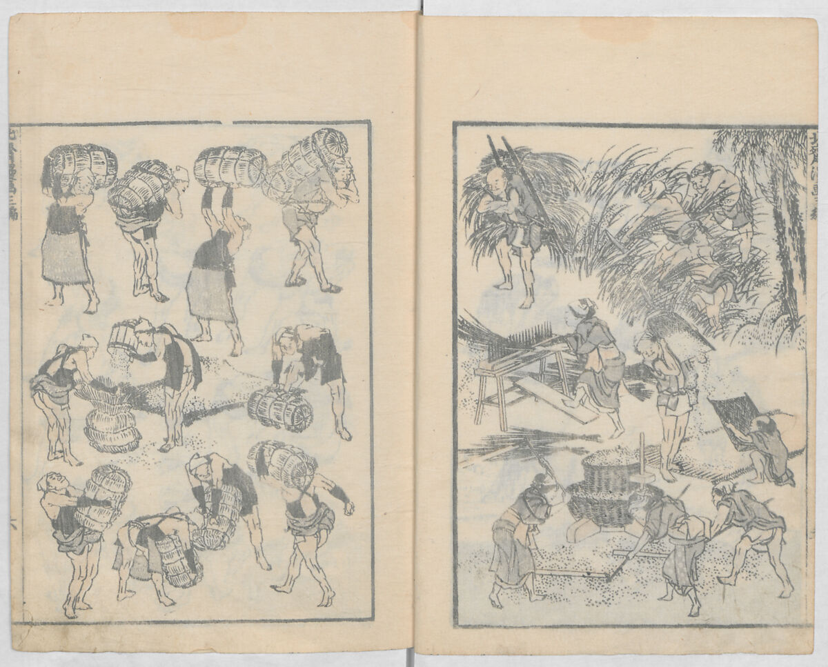 Random Sketches by Hokusai, Volumes 1 to 11, Katsushika Hokusai 葛飾北斎 (Japanese, Tokyo (Edo) 1760–1849 Tokyo (Edo)), Eleven volumes of woodblock printed books; ink and color on paper, Japan