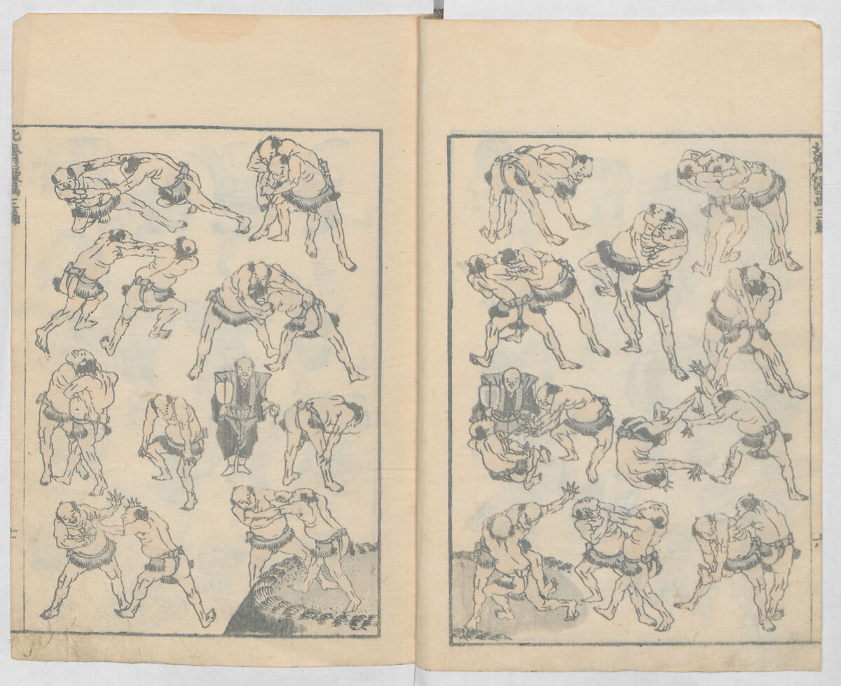 Random Sketches by Hokusai, Volumes 1 to 11, Katsushika Hokusai 葛飾北斎 (Japanese, Tokyo (Edo) 1760–1849 Tokyo (Edo)), Eleven volumes of woodblock printed books; ink and color on paper, Japan