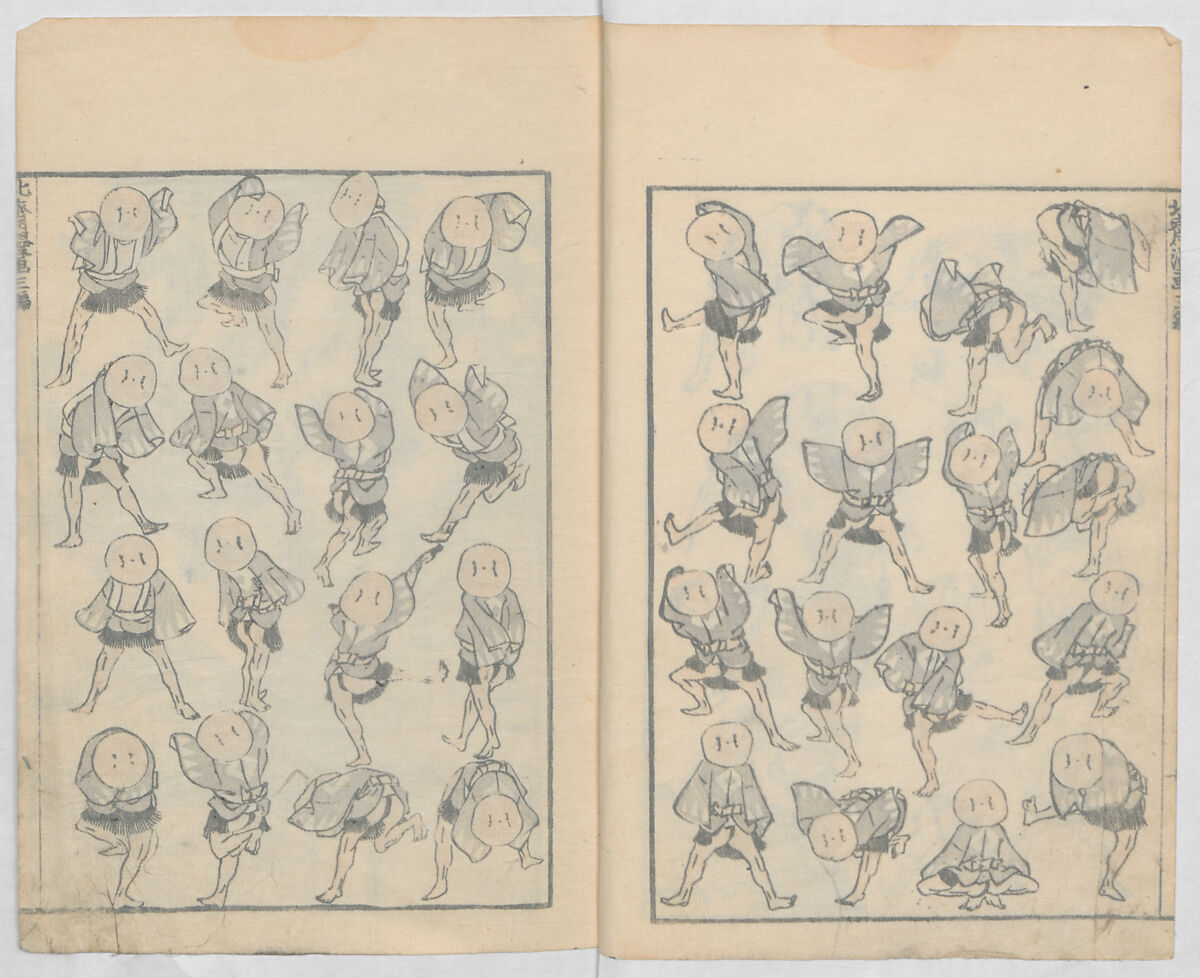 Random Sketches by Hokusai, Volumes 1 to 11, Katsushika Hokusai 葛飾北斎 (Japanese, Tokyo (Edo) 1760–1849 Tokyo (Edo)), Eleven volumes of woodblock printed books; ink and color on paper, Japan