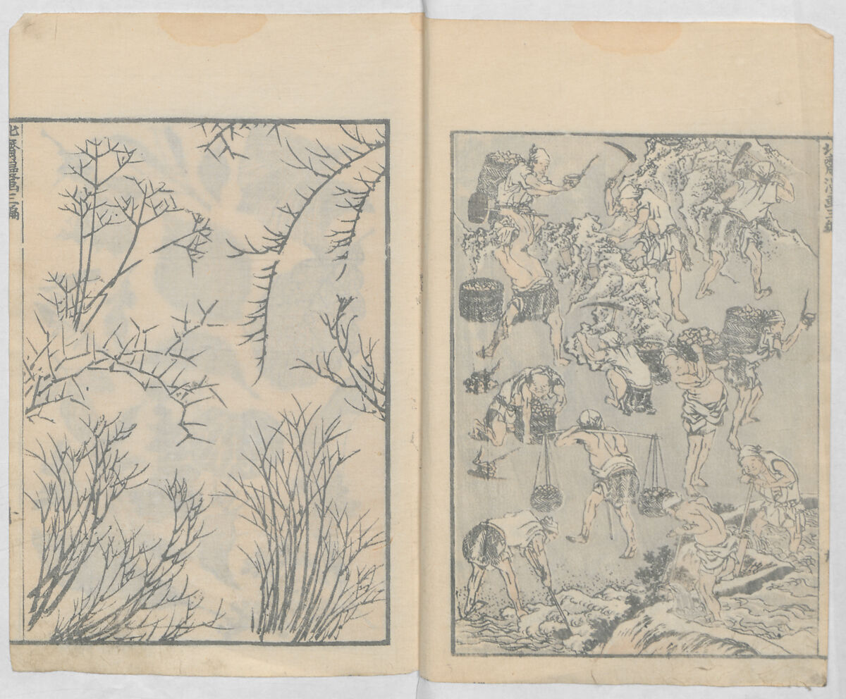 Random Sketches by Hokusai, Volumes 1 to 11, Katsushika Hokusai 葛飾北斎 (Japanese, Tokyo (Edo) 1760–1849 Tokyo (Edo)), Eleven volumes of woodblock printed books; ink and color on paper, Japan