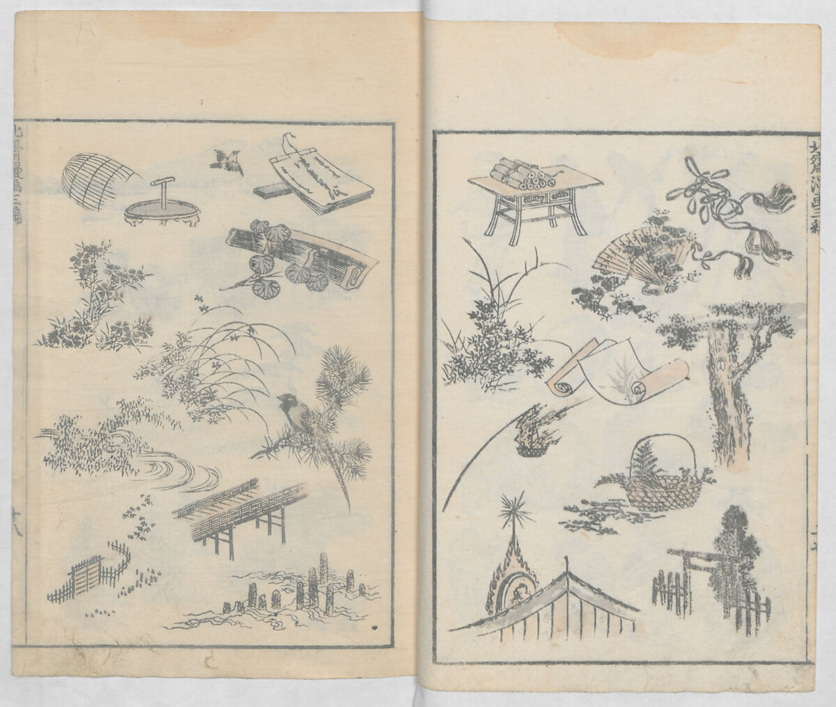 Random Sketches by Hokusai, Volumes 1 to 11, Katsushika Hokusai 葛飾北斎 (Japanese, Tokyo (Edo) 1760–1849 Tokyo (Edo)), Eleven volumes of woodblock printed books; ink and color on paper, Japan