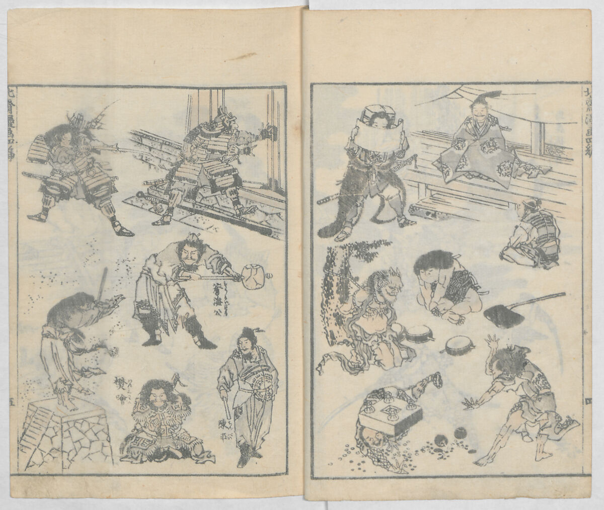 Random Sketches by Hokusai, Volumes 1 to 11, Katsushika Hokusai 葛飾北斎 (Japanese, Tokyo (Edo) 1760–1849 Tokyo (Edo)), Eleven volumes of woodblock printed books; ink and color on paper, Japan