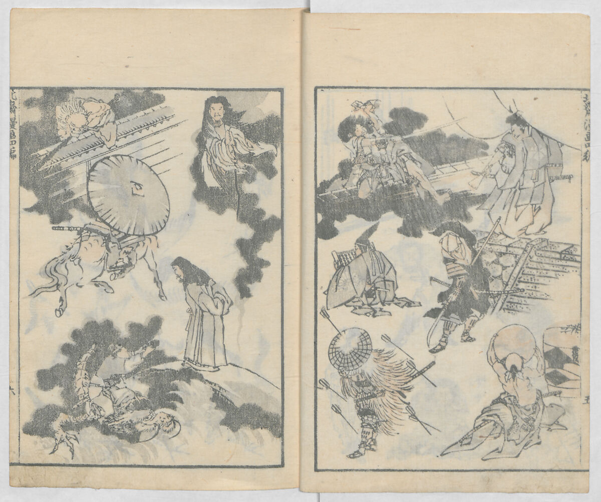 Random Sketches by Hokusai, Volumes 1 to 11, Katsushika Hokusai 葛飾北斎 (Japanese, Tokyo (Edo) 1760–1849 Tokyo (Edo)), Eleven volumes of woodblock printed books; ink and color on paper, Japan