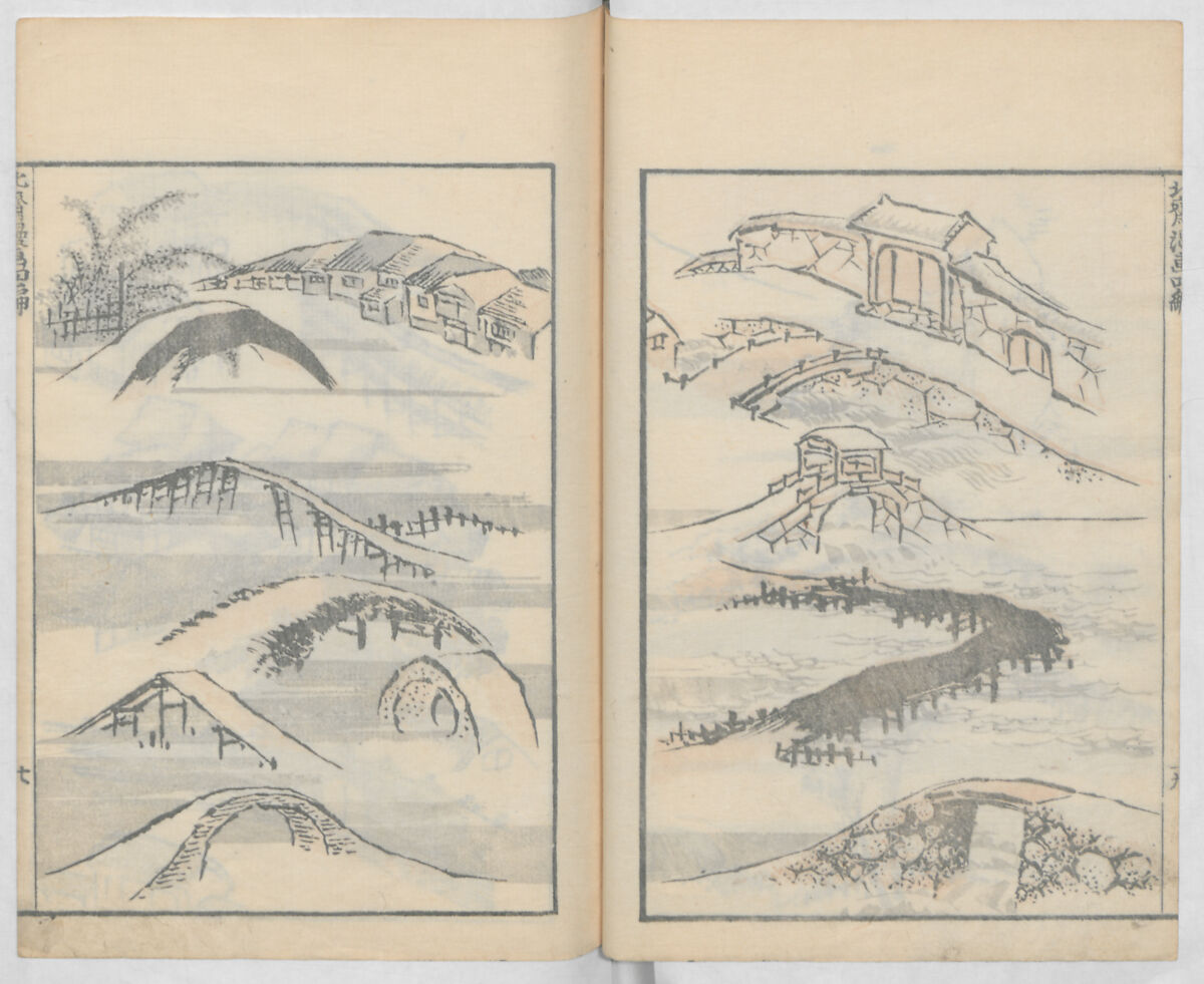 Random Sketches by Hokusai, Volumes 1 to 11, Katsushika Hokusai 葛飾北斎 (Japanese, Tokyo (Edo) 1760–1849 Tokyo (Edo)), Eleven volumes of woodblock printed books; ink and color on paper, Japan