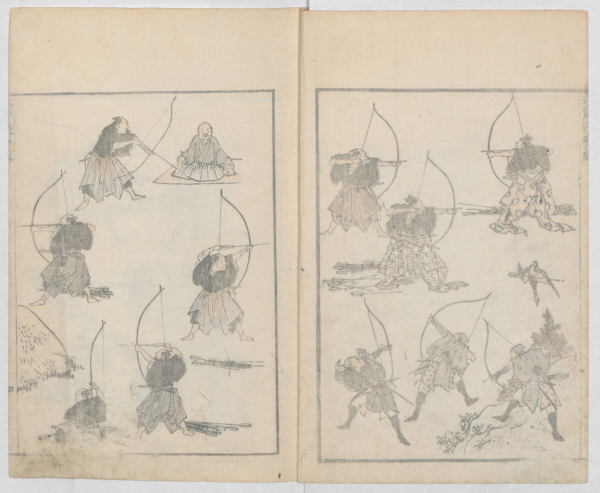 Random Sketches by Hokusai, Volumes 1 to 11, Katsushika Hokusai 葛飾北斎 (Japanese, Tokyo (Edo) 1760–1849 Tokyo (Edo)), Eleven volumes of woodblock printed books; ink and color on paper, Japan