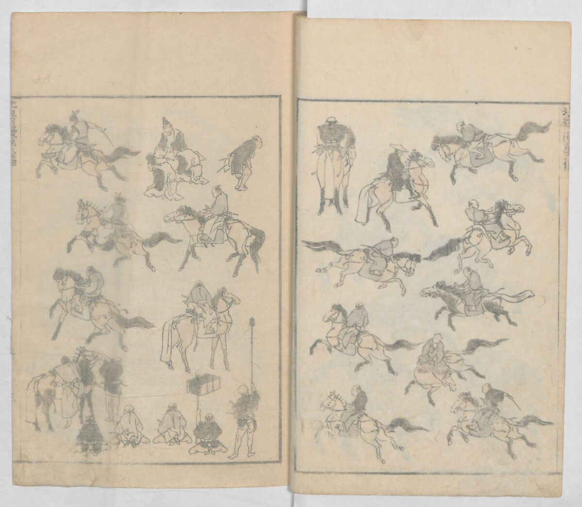 Random Sketches by Hokusai, Volumes 1 to 11, Katsushika Hokusai 葛飾北斎 (Japanese, Tokyo (Edo) 1760–1849 Tokyo (Edo)), Eleven volumes of woodblock printed books; ink and color on paper, Japan