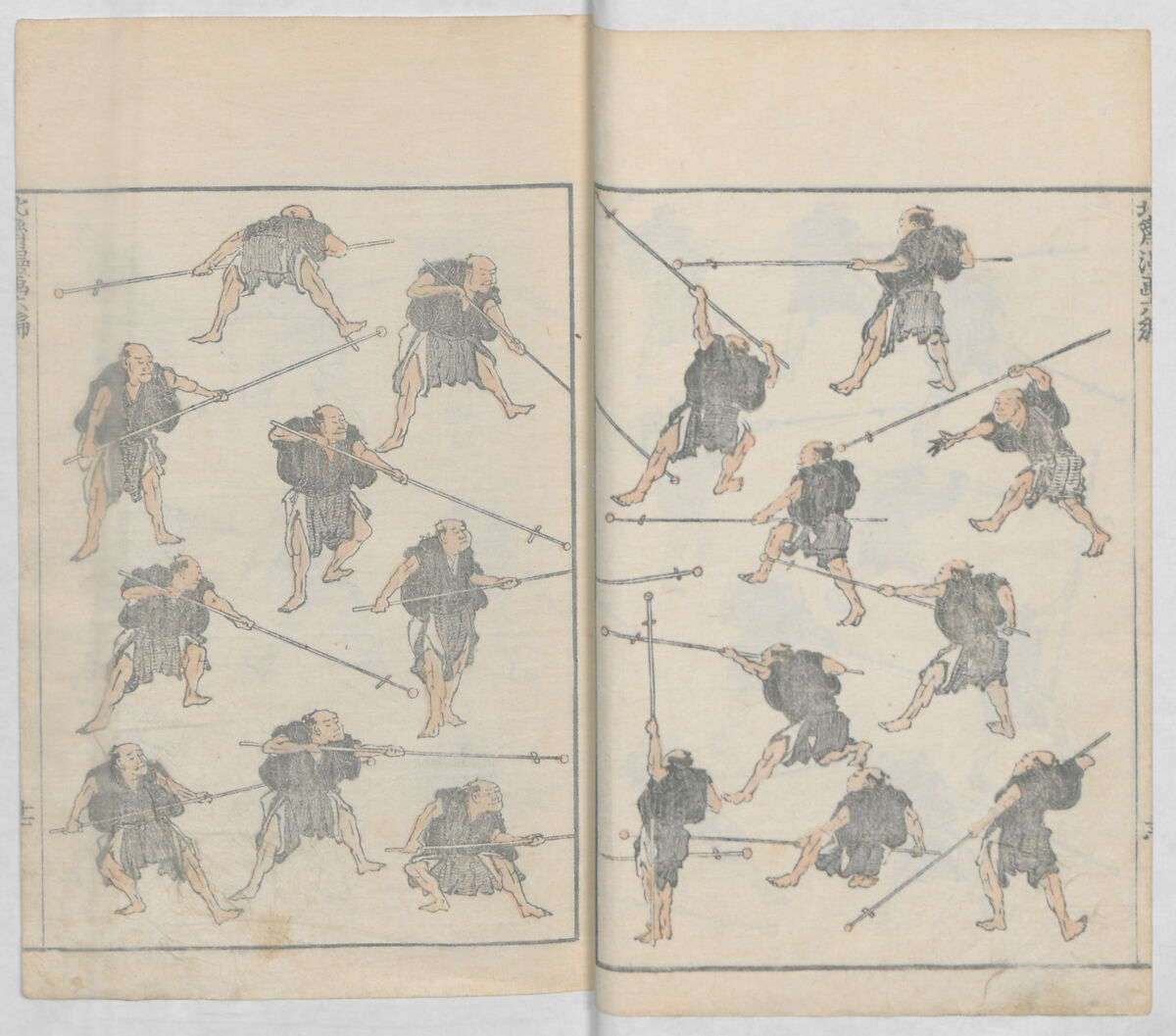 Random Sketches by Hokusai, Volumes 1 to 11, Katsushika Hokusai 葛飾北斎 (Japanese, Tokyo (Edo) 1760–1849 Tokyo (Edo)), Eleven volumes of woodblock printed books; ink and color on paper, Japan