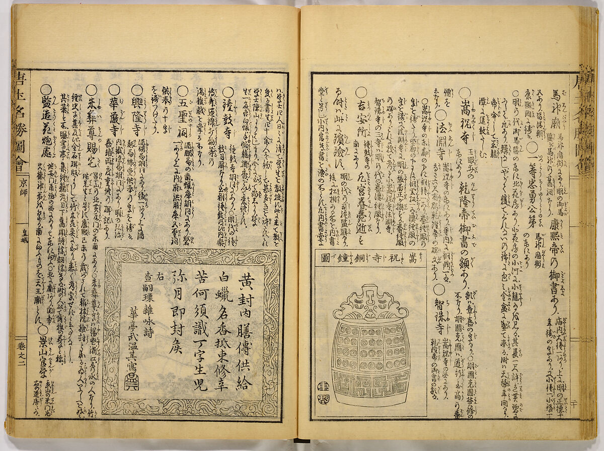 Illustrations of Famous Places in China, Gyokuzan (1737–1812), Six volumes of Woodblock printed books; ink on paper, Japan