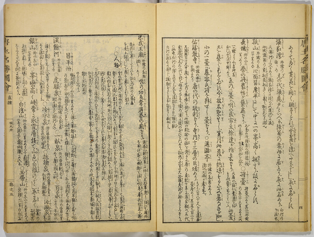 Illustrations of Famous Places in China, Gyokuzan (1737–1812), Six volumes of Woodblock printed books; ink on paper, Japan